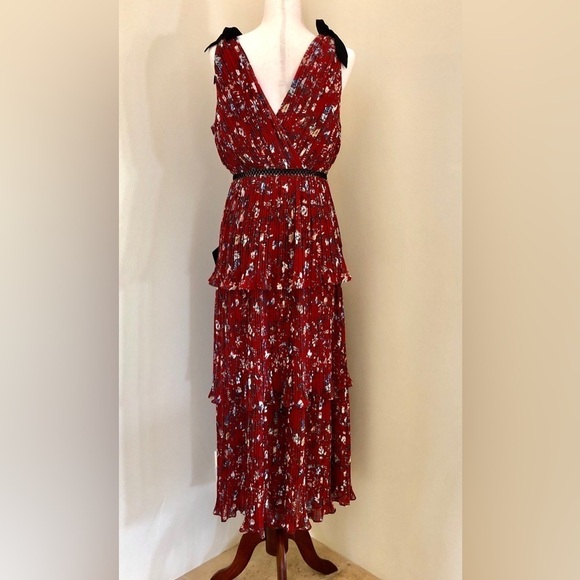 Lulus. Such Sophistication Rust Red Floral Print Pleated Maxi Dress. Medium - Picture 8 of 15